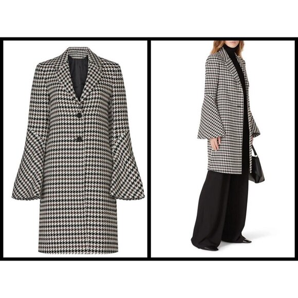 💕DEREK LAM COLLECTIVE💕 Houndstooth Bell Sleeve Coat Black White Brown 50 NWOT - Picture 4 of 14